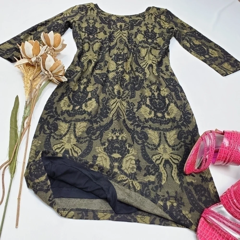 Pea in the Pod Green Black art Deco Dress Med - Picture 7 of 11